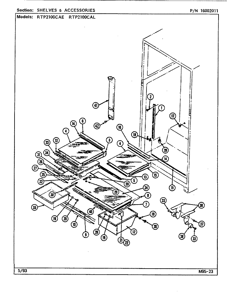 SHELVES & ACCESSORIES Diagram and Parts List for RTP2100CAL DH75A Maytag Refrigerator