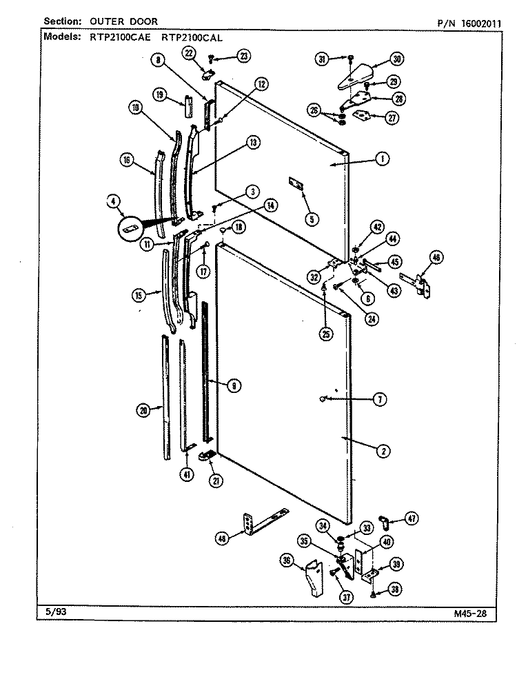 OUTER DOOR Diagram and Parts List for RTP2100CAL DH75A Maytag Refrigerator