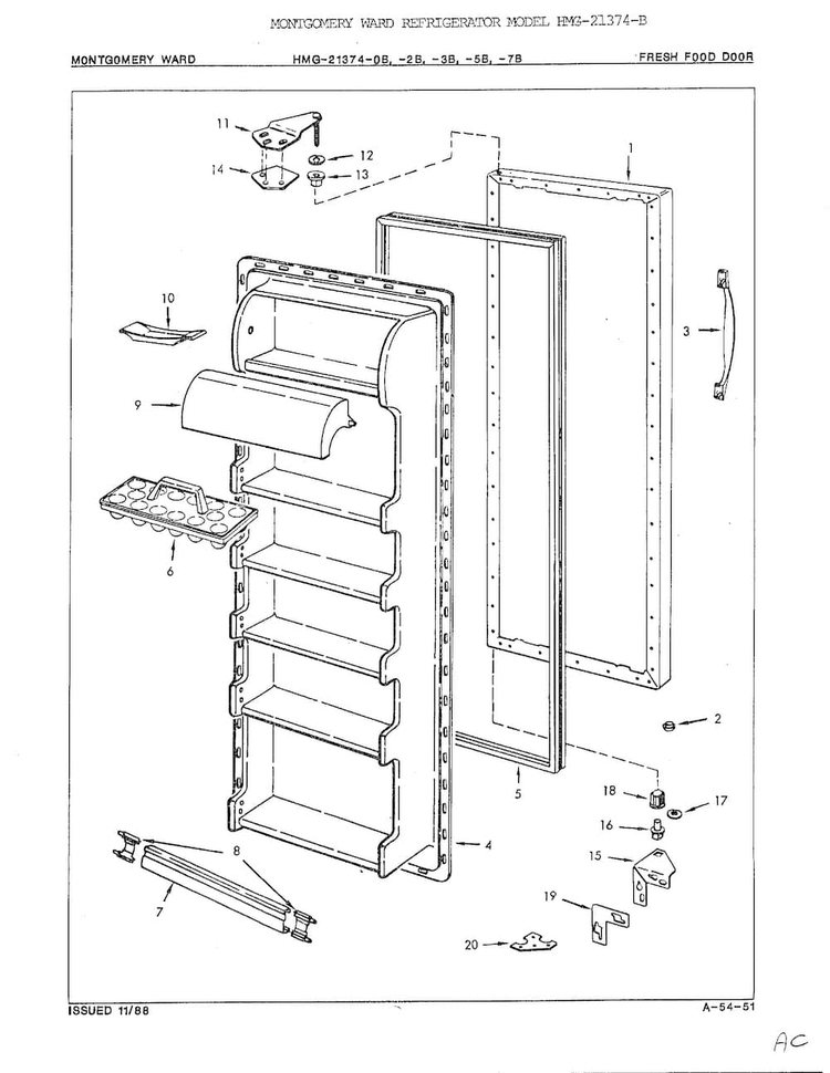 Fresh Food Door Diagram and Parts List for 21374B  Admiral Refrigerator