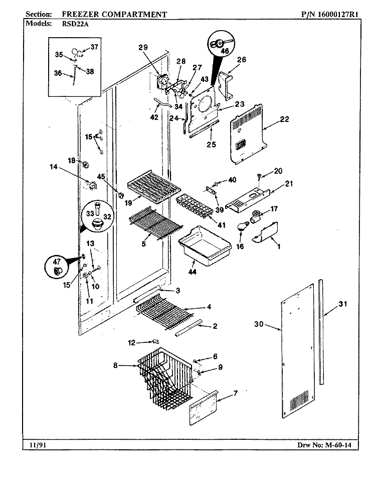 FREEZER COMPARTMENT Diagram and Parts List for RSD22A AM11C Maytag Refrigerator