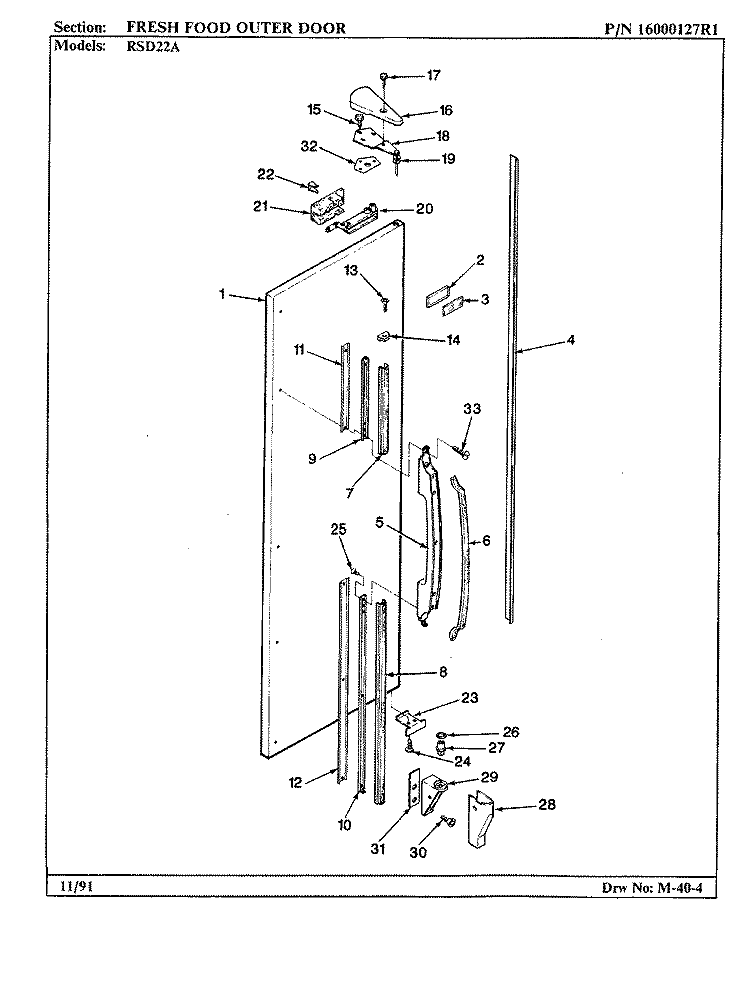 FRESH FOOD OUTER DOOR Diagram and Parts List for RSD22A AM11C Maytag Refrigerator