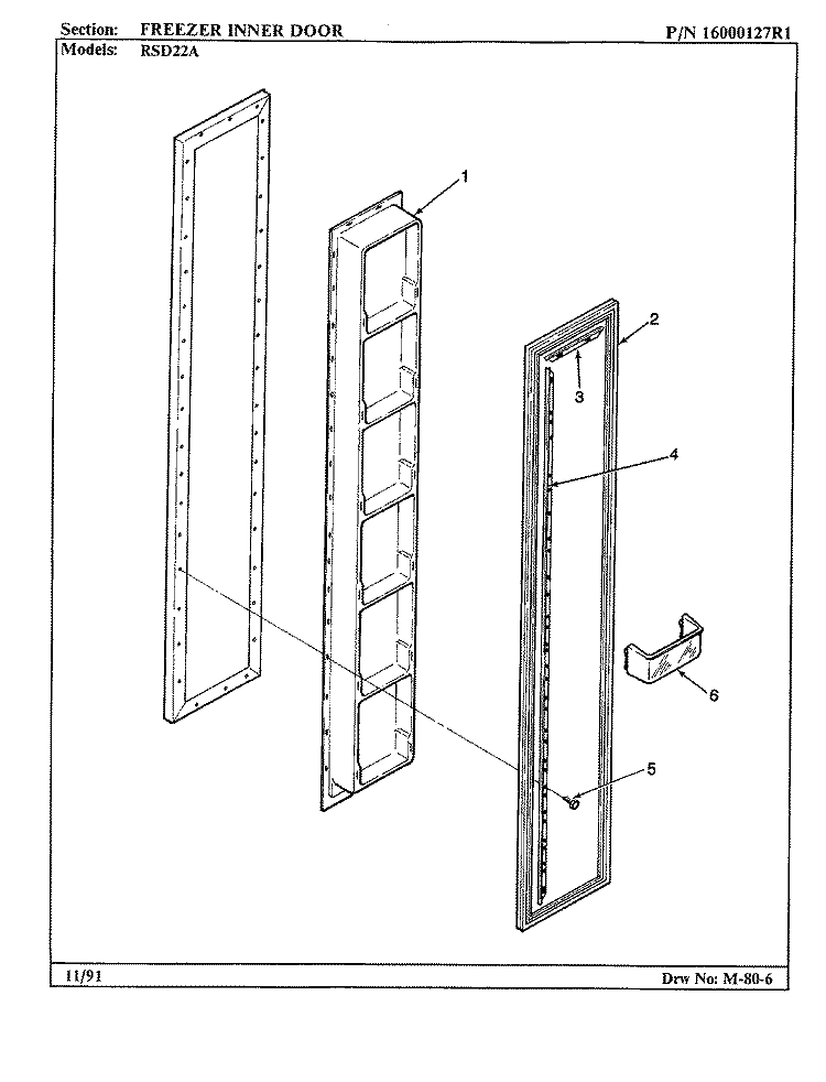 FREEZER INNER DOOR Diagram and Parts List for RSD22A AM11C Maytag Refrigerator