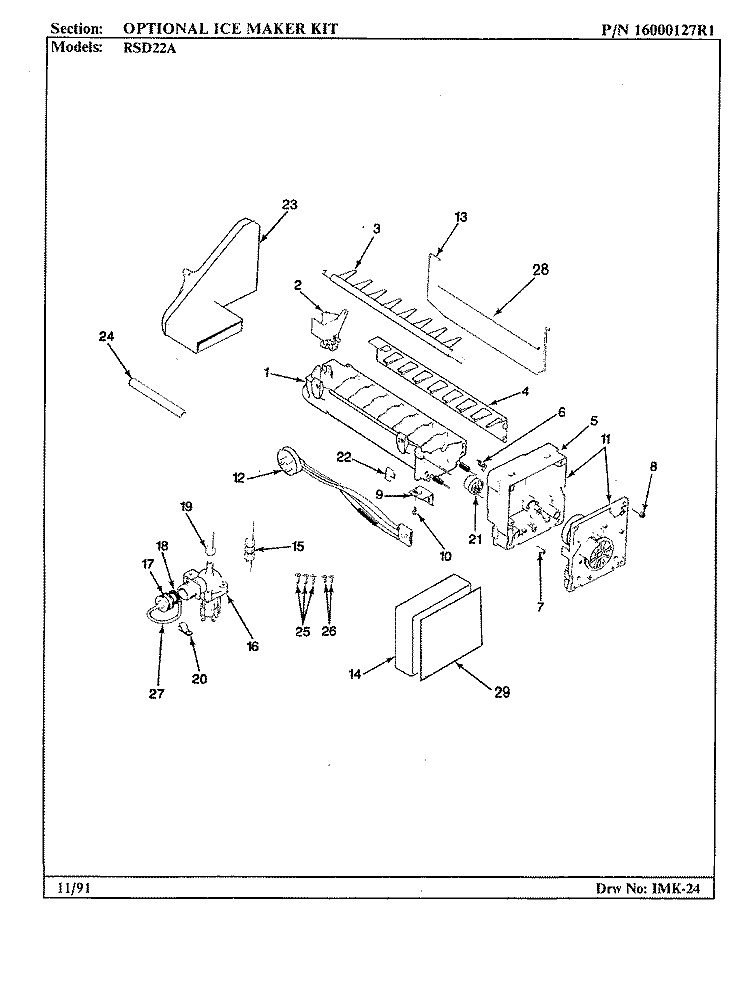 OPTIONAL ICE MAKER KIT Diagram and Parts List for RSD22A AM11C Maytag Refrigerator