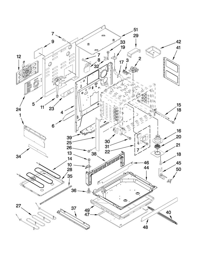 Chassis Parts Diagram and Parts List for JDS8860BDP16  Jenn-Air Range