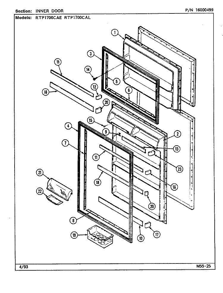 INNER DOOR Diagram and Parts List for RTP1700CAE DH32A Maytag Refrigerator