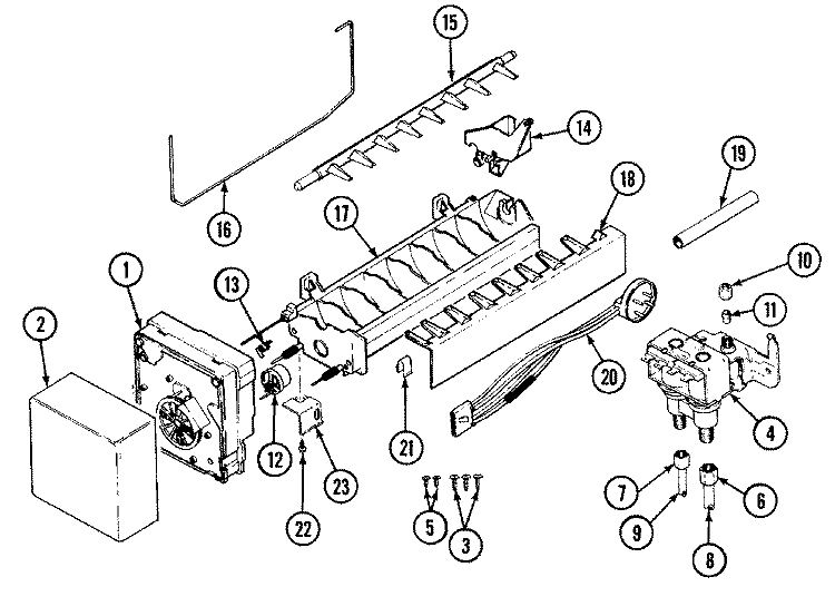 ICE MAKER Diagram and Parts List for RSW2200CAW DM31B Maytag Refrigerator