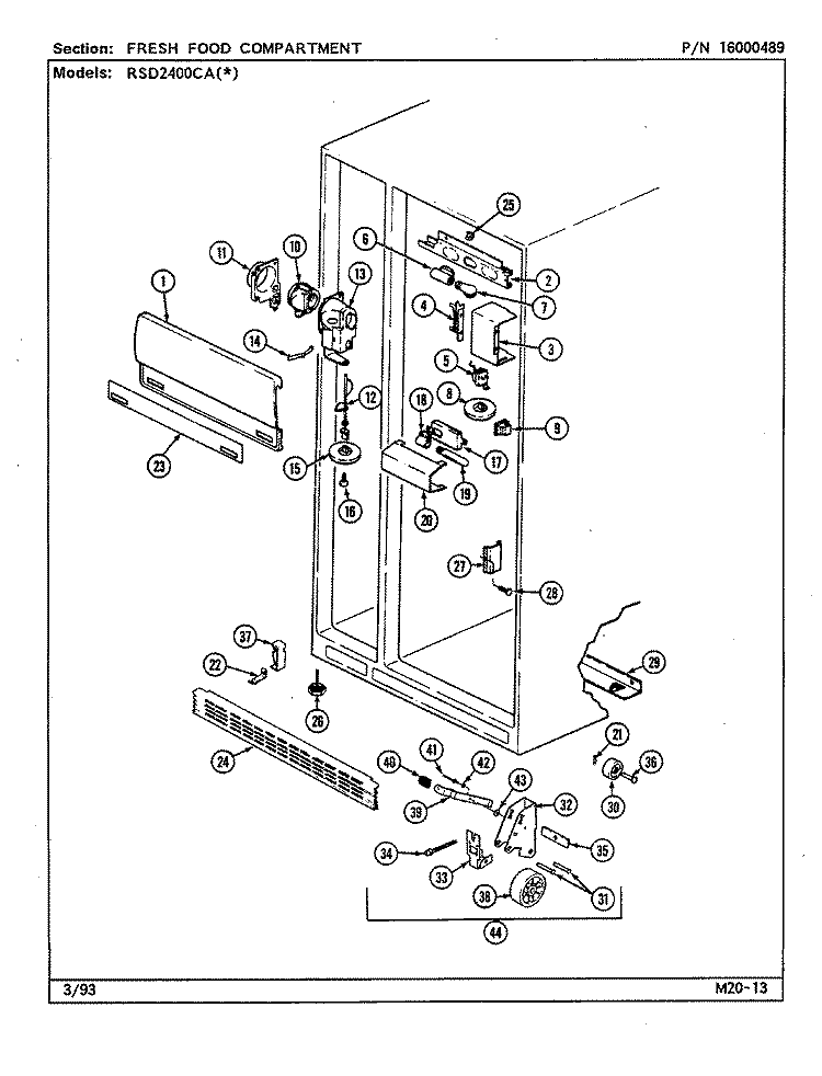 FRESH FOOD COMPARTMENT Diagram and Parts List for RSD2400CAL DM42A Maytag Refrigerator