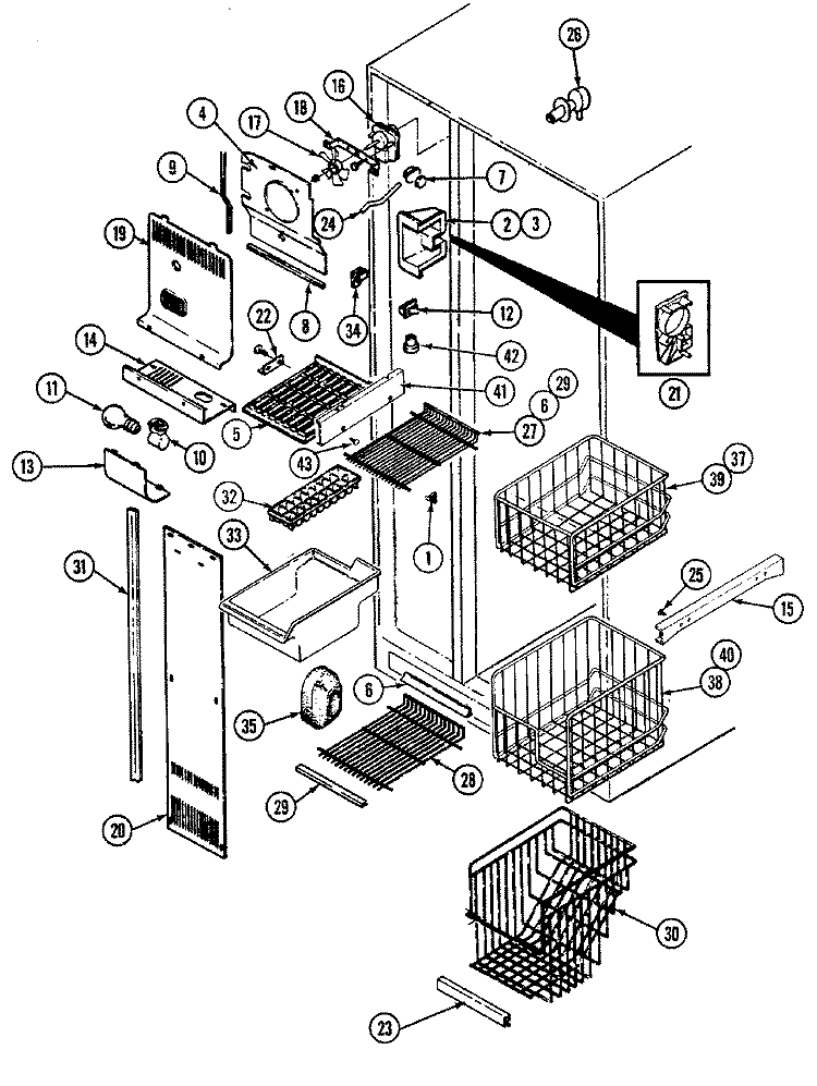 FREEZER COMPARTMENT Diagram and Parts List for RSD2400CAL DM42A Maytag Refrigerator