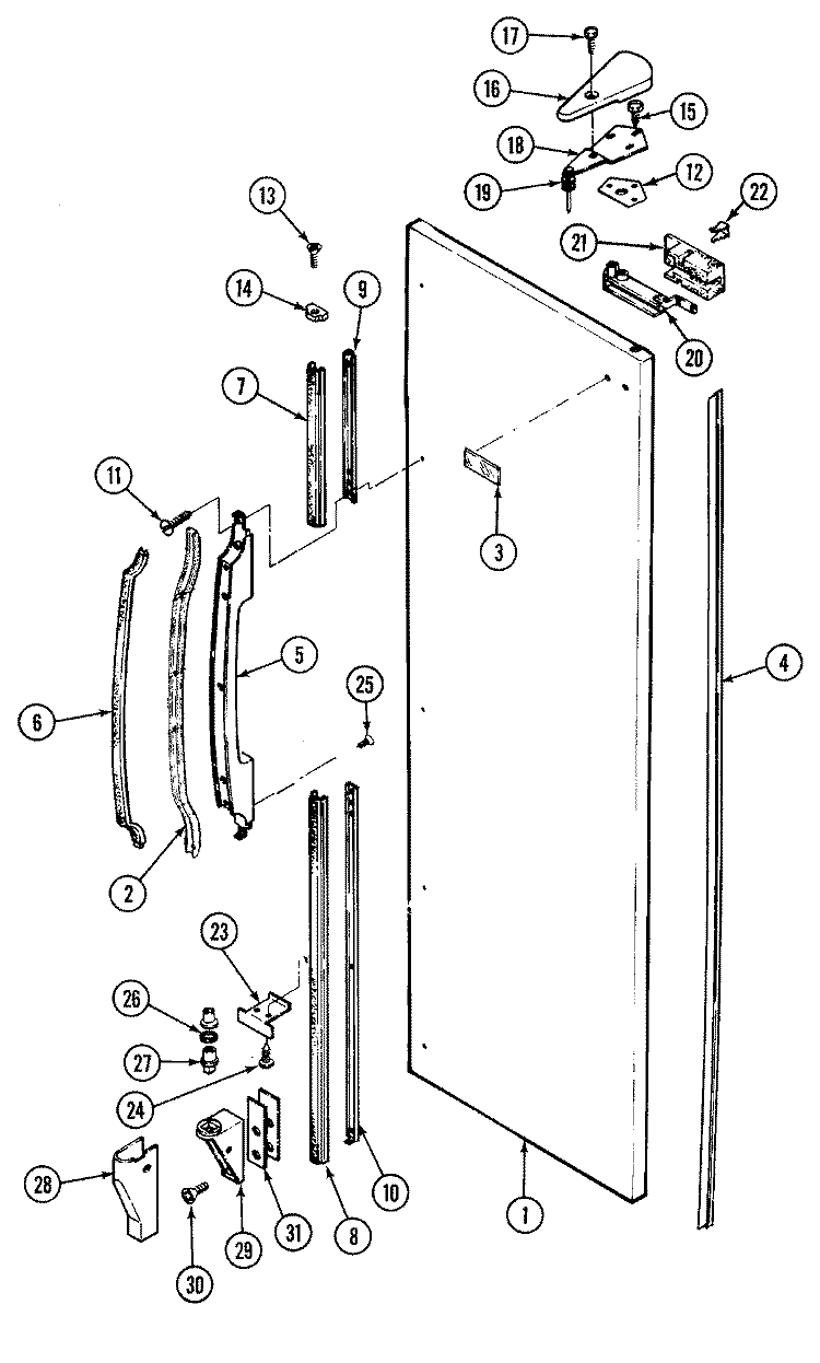 FRESH FOOD OUTER DOOR Diagram and Parts List for RSD2400CAL DM42A Maytag Refrigerator