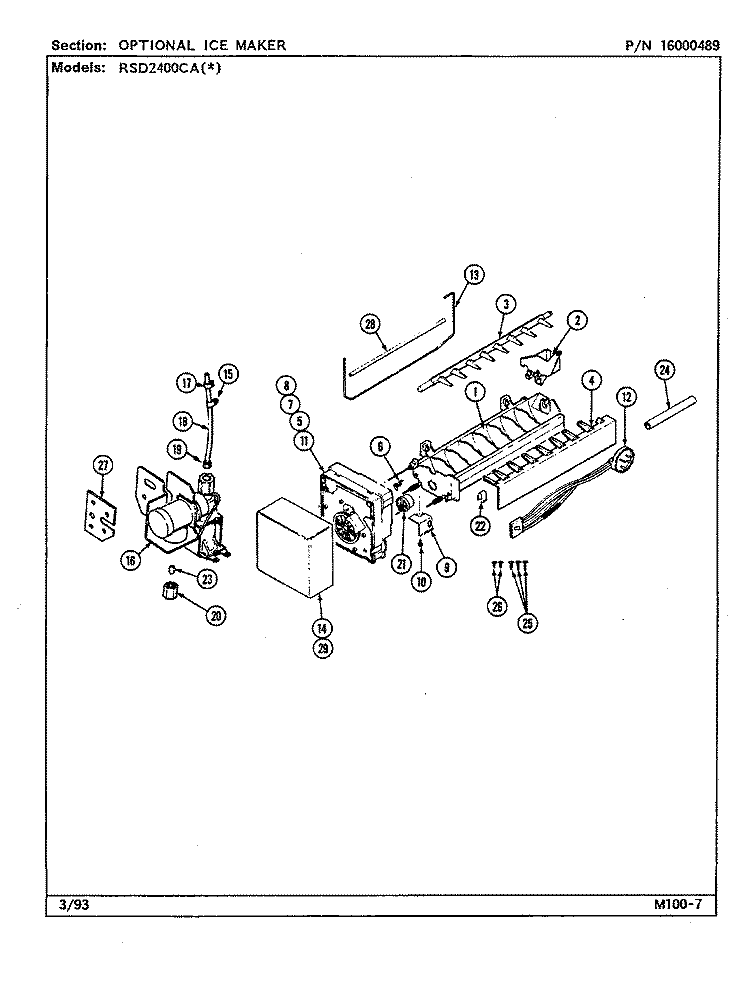 OPTIONAL ICE MAKER KIT Diagram and Parts List for RSD2400CAL DM42A Maytag Refrigerator