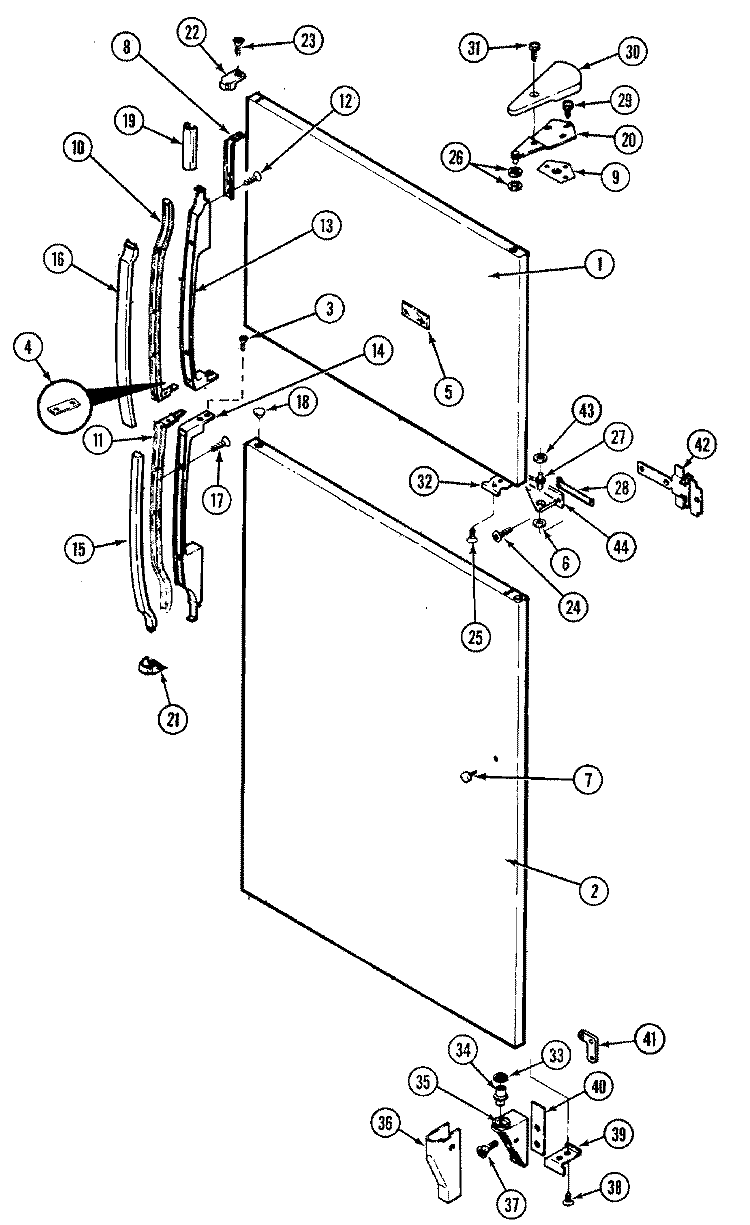 OUTER DOOR Diagram and Parts List for RTS1700CAE  Maytag Refrigerator
