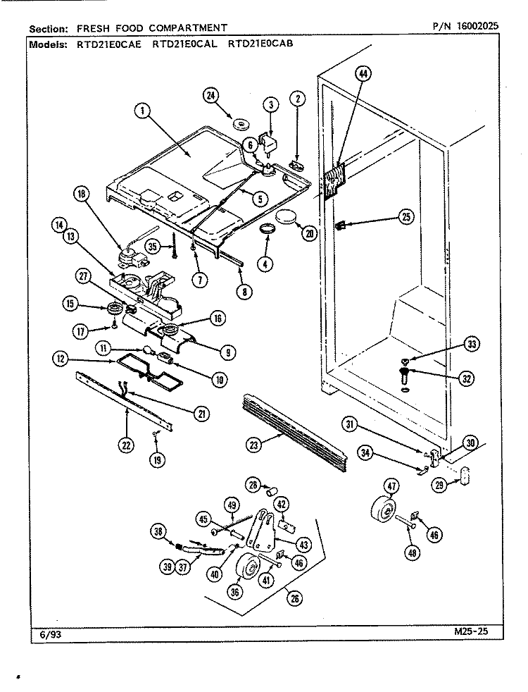 FRESH FOOD COMPARTMENT Diagram and Parts List for RTD21E0CAL  Maytag Refrigerator