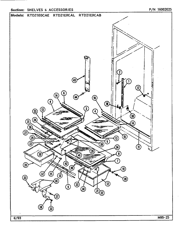 SHELVES & ACCESSORIES Diagram and Parts List for RTD21E0CAL  Maytag Refrigerator