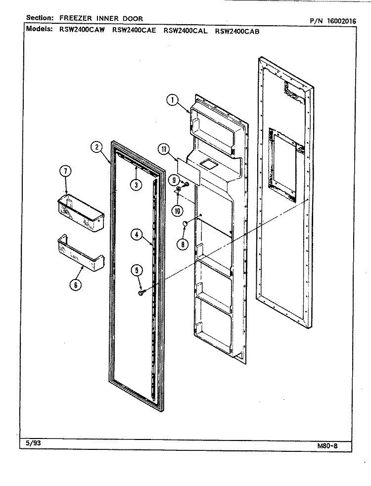 FREEZER INNER DOOR Diagram and Parts List for RSW2400CAW DM81A International Refrigerator