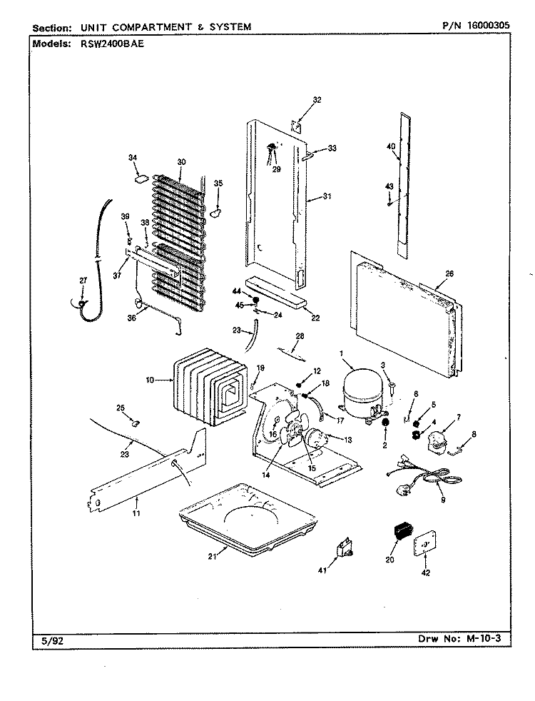 UNIT COMPARTMENT & SYSTEM Diagram and Parts List for RSW2400BAE CM86A International Refrigerator