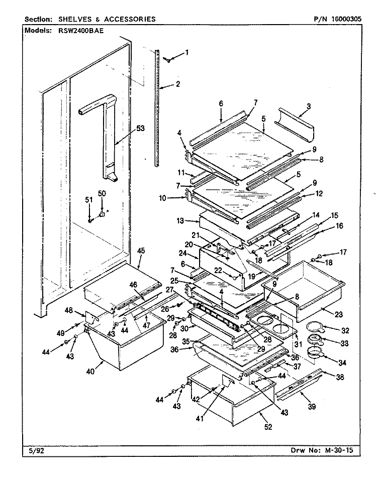 SHELVES & ACCESSORIES Diagram and Parts List for RSW2400BAE CM86A International Refrigerator