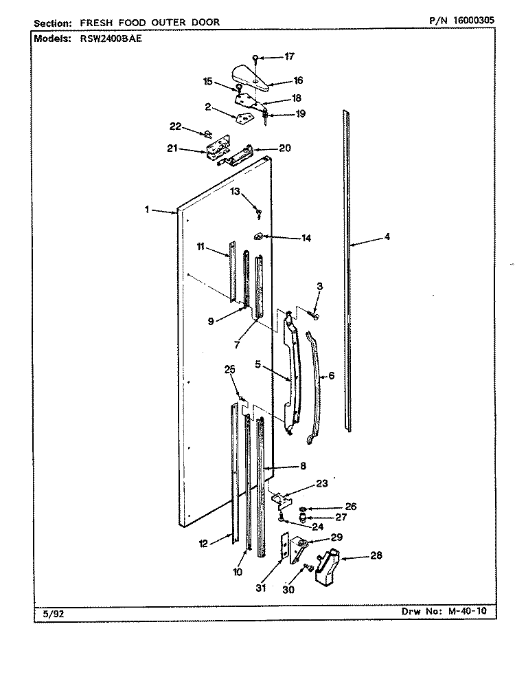 FRESH FOOD OUTER DOOR Diagram and Parts List for RSW2400BAE CM86A International Refrigerator