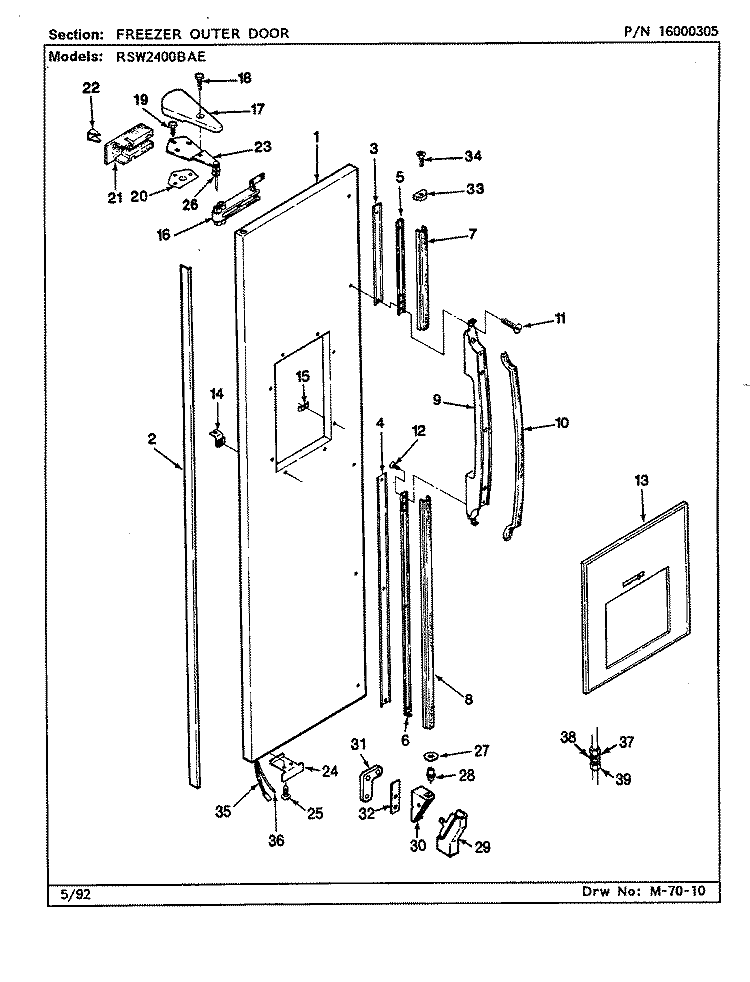FREEZER OUTER DOOR Diagram and Parts List for RSW2400BAE CM86A International Refrigerator