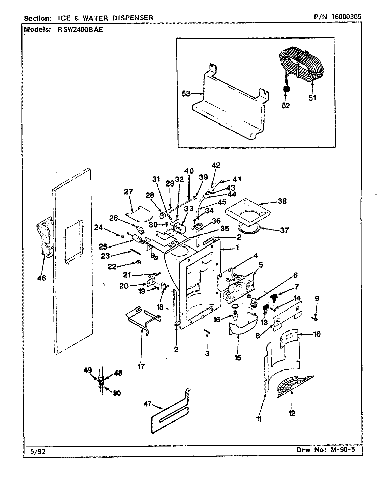 ICE & WATER DISPENSER Diagram and Parts List for RSW2400BAE CM86A International Refrigerator