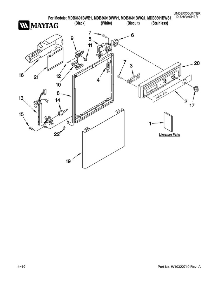 Frame And Console Parts Diagram and Parts List for MDB3601BWS1  Maytag Dishwasher