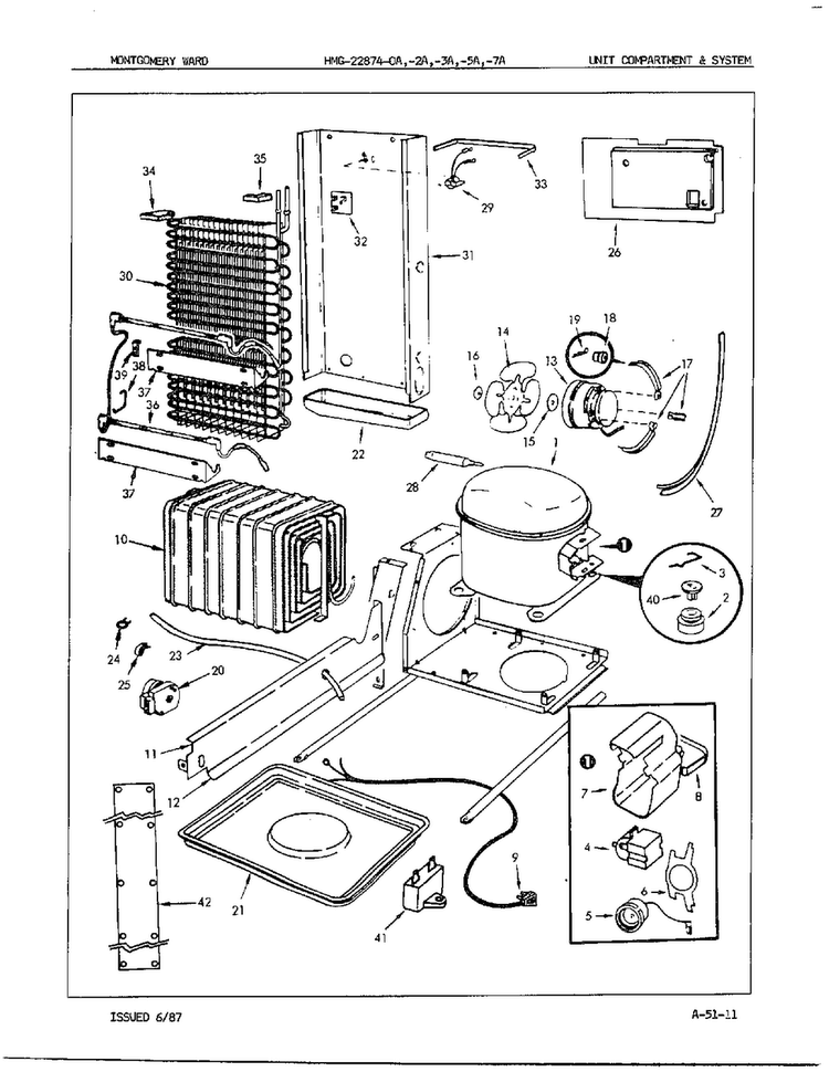 Unit Compartment And System Diagram and Parts List for 22874A  Admiral Refrigerator
