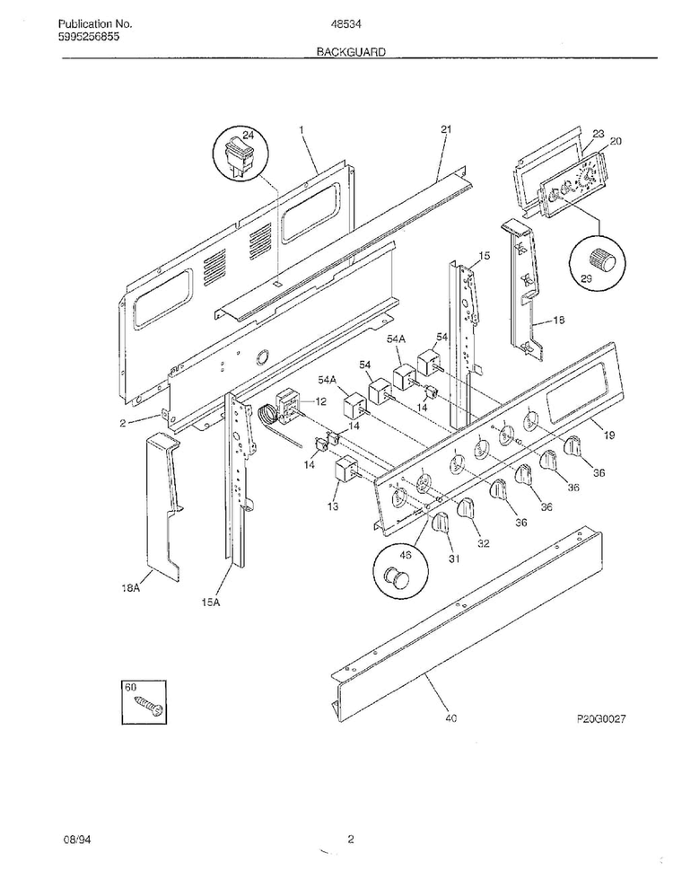 Backguard Diagram and Parts List for 485340A  Admiral Range