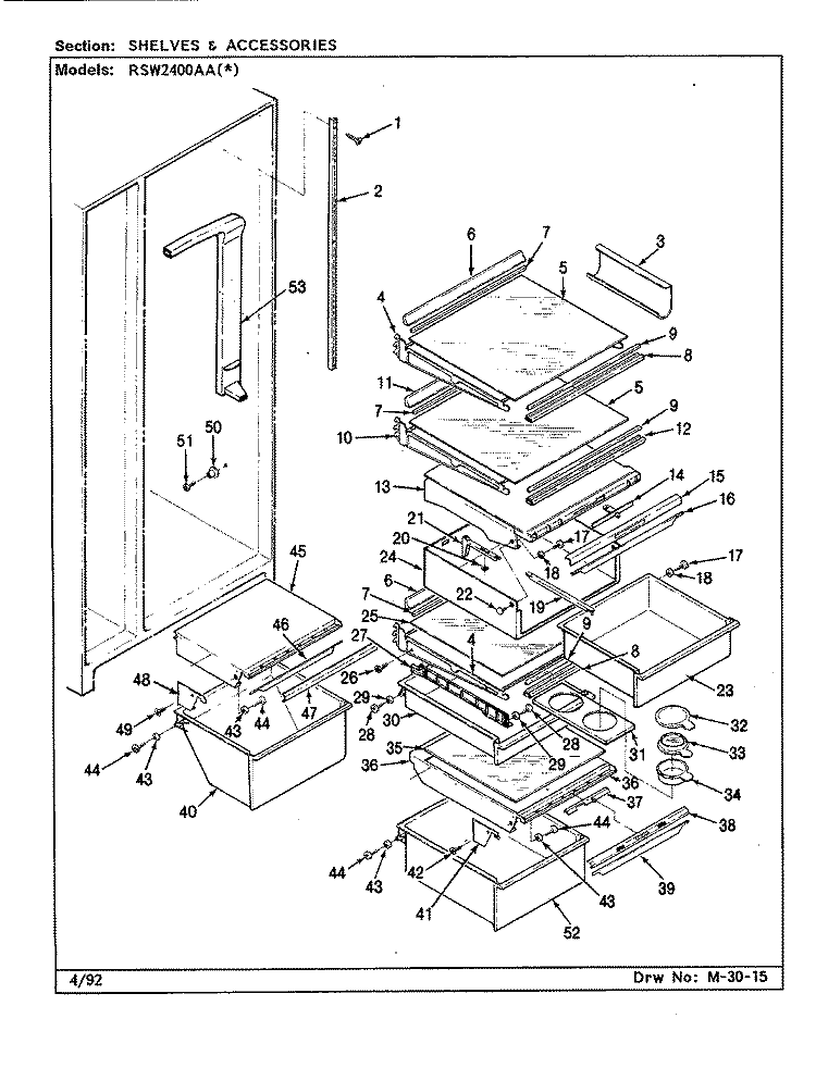 SHELVES & ACCESSORIES Diagram and Parts List for RSW2400AAL CM81A Maytag Refrigerator