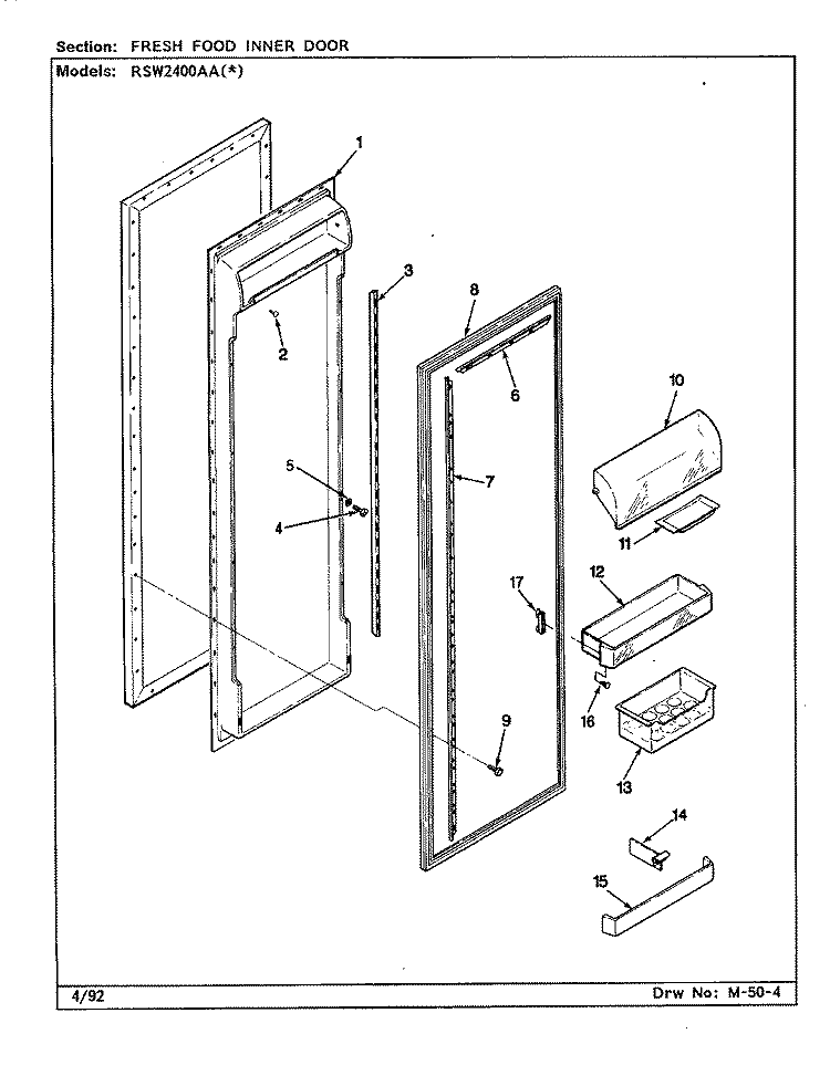 FRESH FOOD INNER DOOR Diagram and Parts List for RSW2400AAL CM81A Maytag Refrigerator
