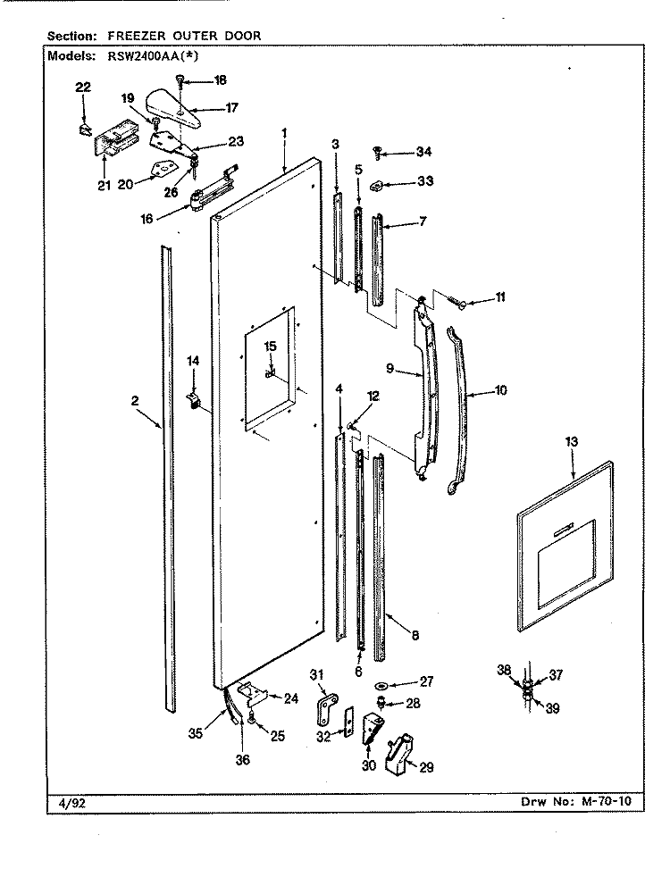 FREEZER OUTER DOOR Diagram and Parts List for RSW2400AAL CM81A Maytag Refrigerator