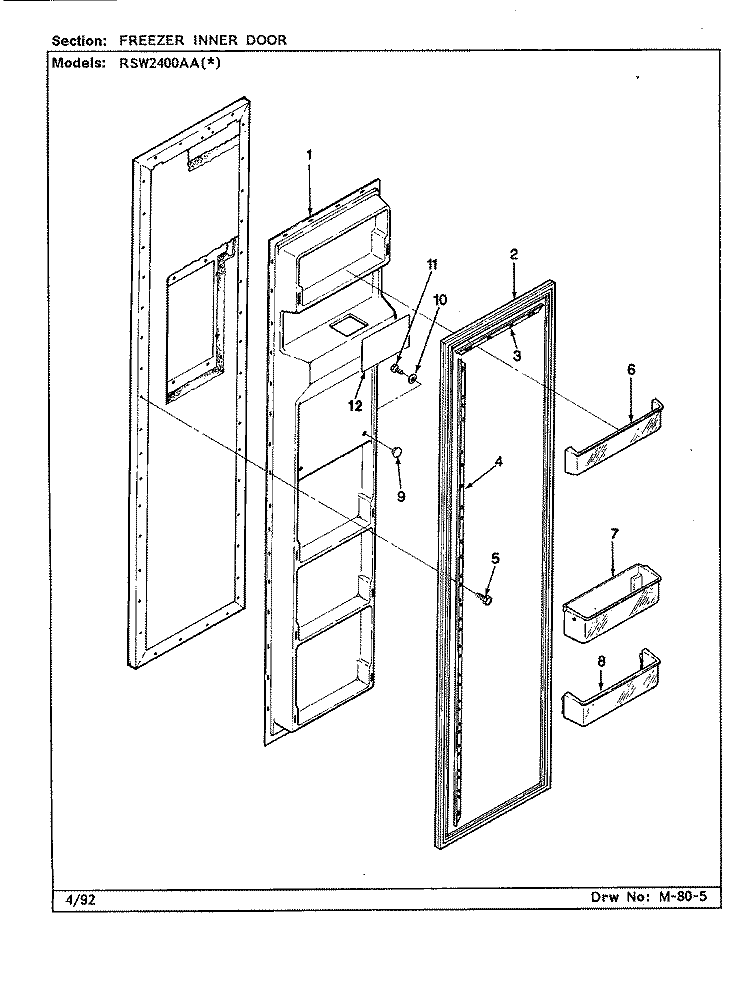 FREEZER INNER DOOR Diagram and Parts List for RSW2400AAL CM81A Maytag Refrigerator