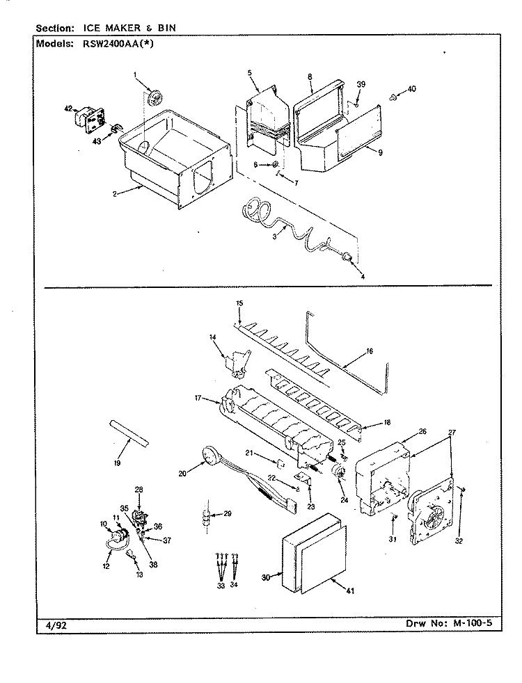 ICE MAKER & BIN Diagram and Parts List for RSW2400AAL CM81A Maytag Refrigerator