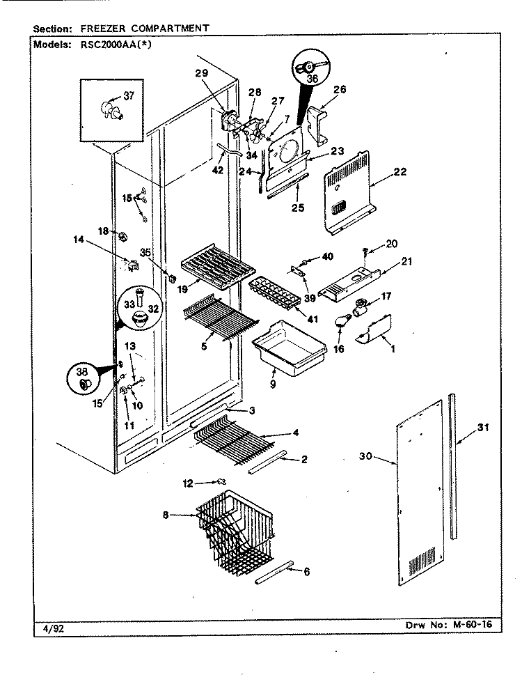 FREEZER COMPARTMENT Diagram and Parts List for RSC2000AAW CM01A Maytag Refrigerator