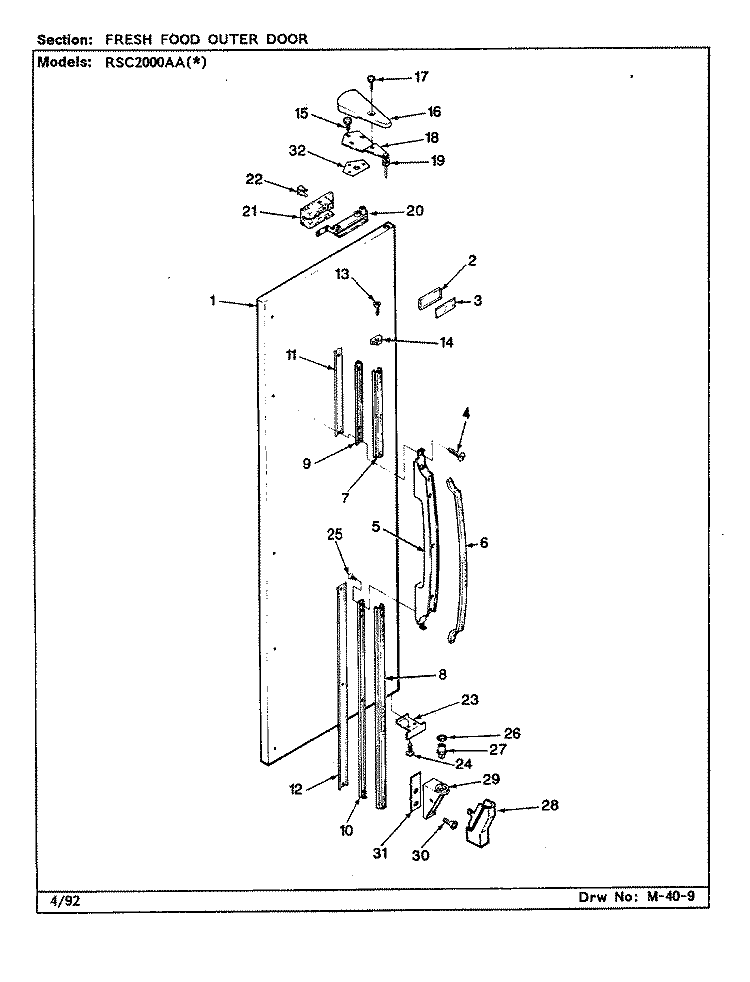 FRESH FOOD OUTER DOOR Diagram and Parts List for RSC2000AAW CM01A Maytag Refrigerator