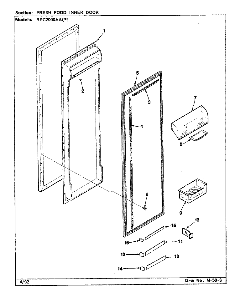 FRESH FOOD INNER DOOR Diagram and Parts List for RSC2000AAW CM01A Maytag Refrigerator