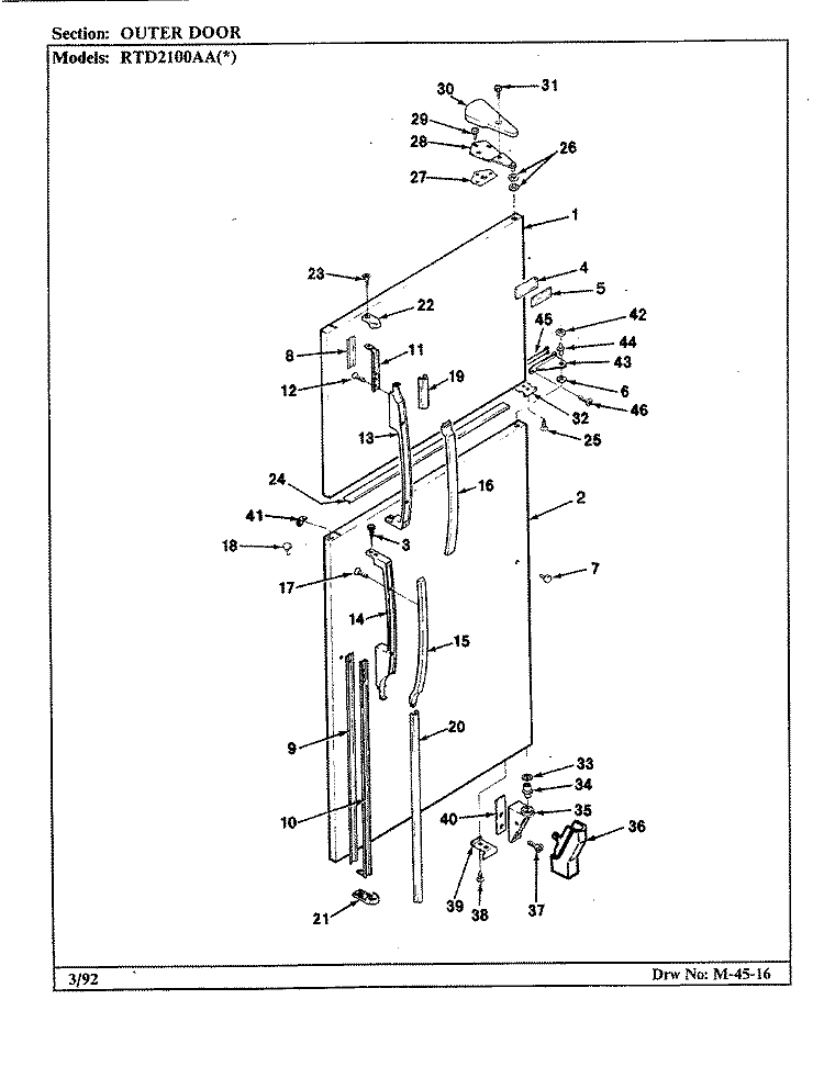OUTER DOOR Diagram and Parts List for RTD2100AAW CH71B Maytag Refrigerator