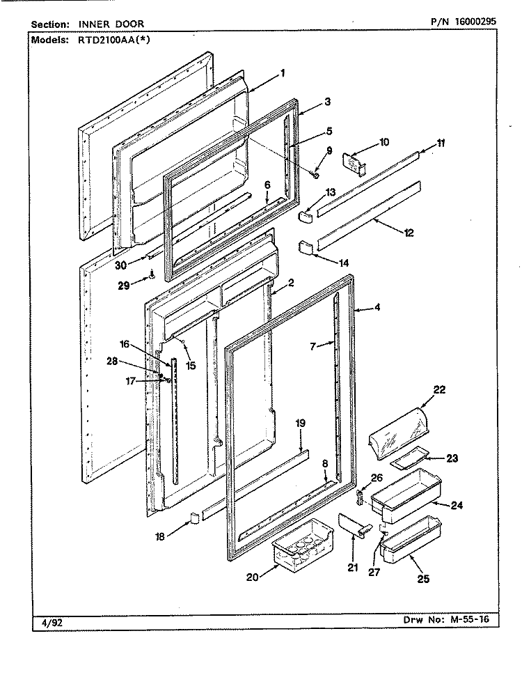 INNER DOOR Diagram and Parts List for RTD2100AAW CH71B Maytag Refrigerator