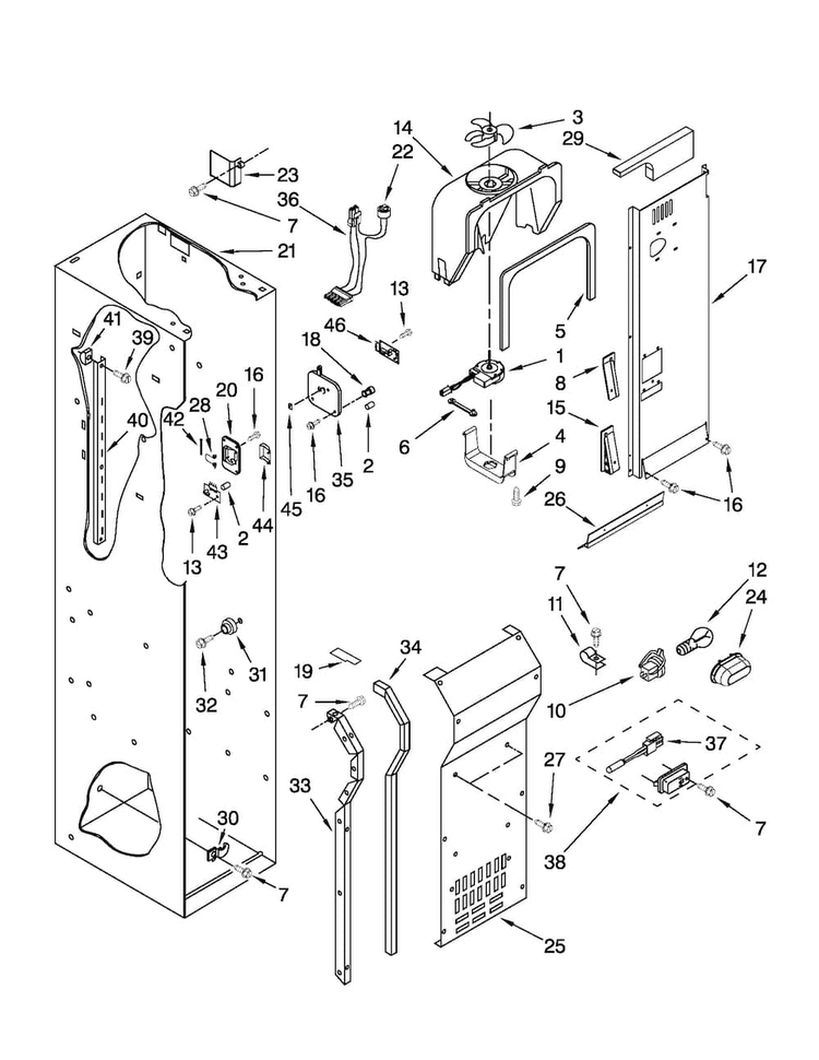 Freezer Liner And Air Flow Parts Diagram and Parts List for JS42PPDUDB02  Jenn-Air Refrigerator