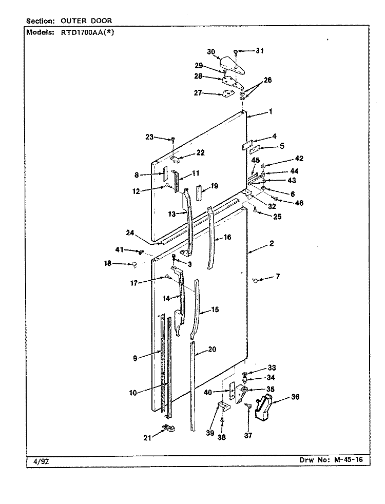 OUTER DOOR Diagram and Parts List for RTD1700AAW CH31A Maytag Refrigerator