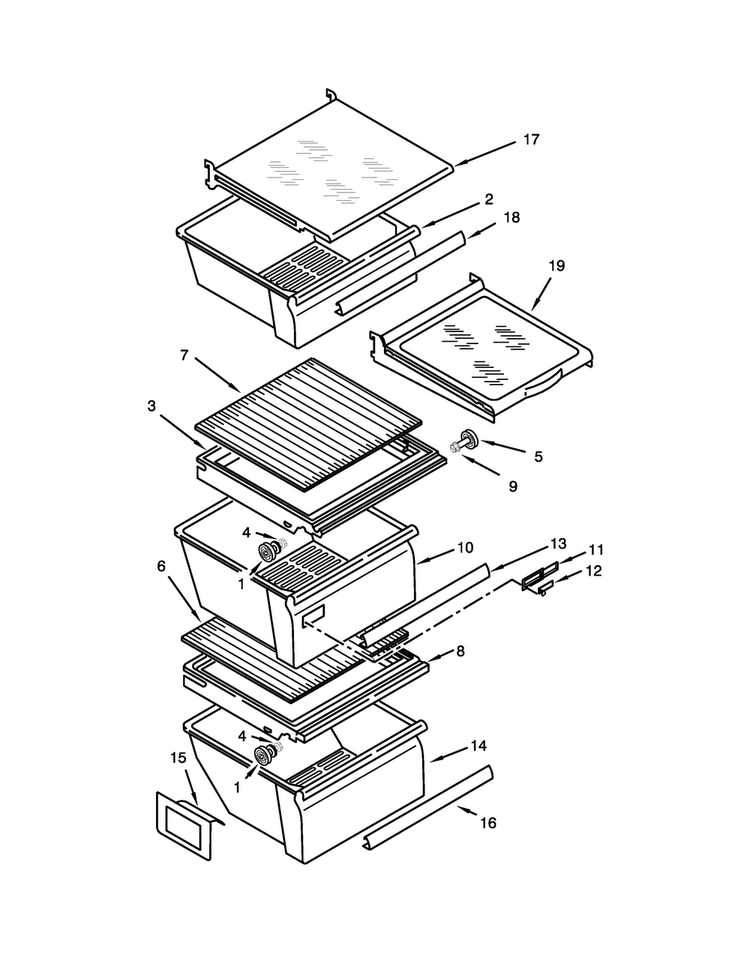 Refrigerator Shelf Parts Diagram and Parts List for ASD2526VES00  Amana Refrigerator
