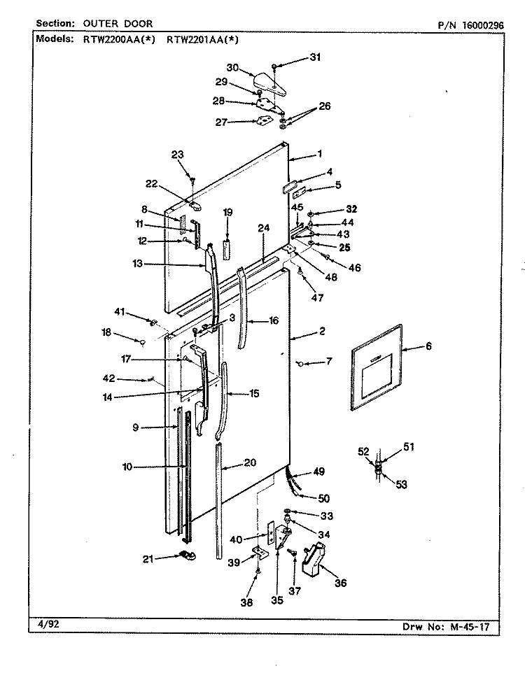 OUTER DOOR Diagram and Parts List for RTW2201AAL CH89B Maytag Refrigerator