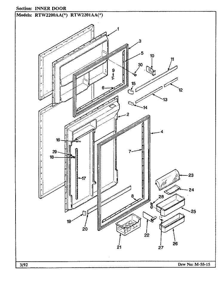 INNER DOOR Diagram and Parts List for RTW2201AAL CH89B Maytag Refrigerator