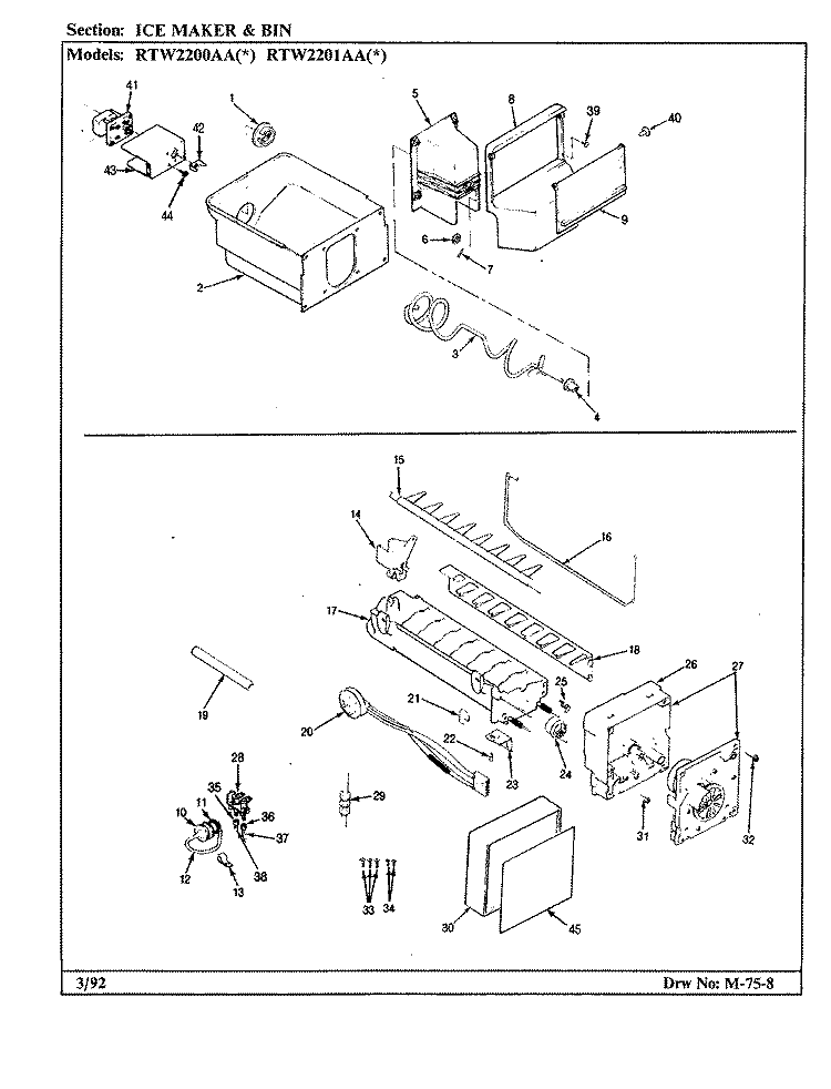 ICE MAKER & BIN Diagram and Parts List for RTW2201AAL CH89B Maytag Refrigerator
