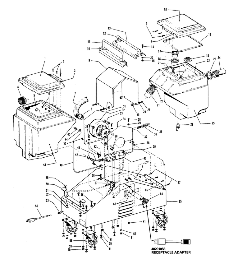 Motor Assembly, Hose, Mainassembly Diagram and Parts List for C3003  Hoover Carpet Cleaner