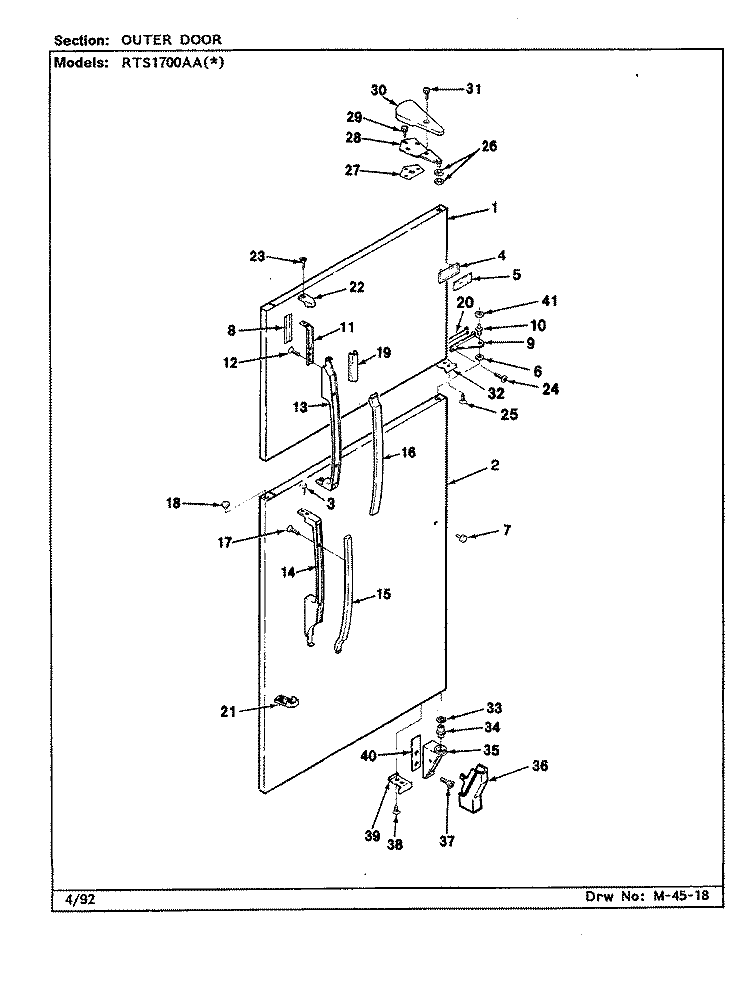 OUTER DOOR Diagram and Parts List for RTS1700AAW CH21A Maytag Refrigerator