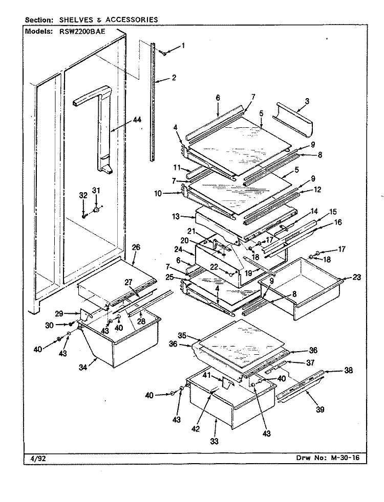 SHELVES & ACCESSORIES Diagram and Parts List for RSW2200BAE CM36A Maytag Refrigerator