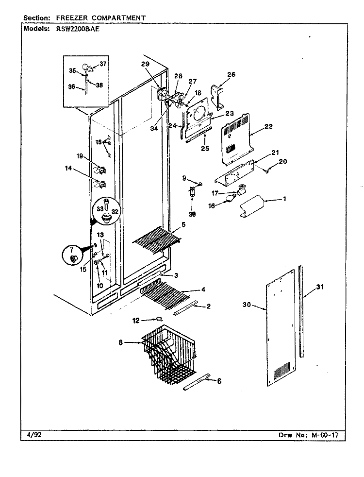 FREEZER COMPARTMENT Diagram and Parts List for RSW2200BAE CM36A Maytag Refrigerator