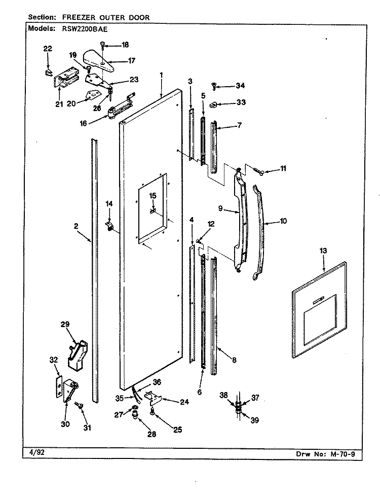 FREEZER OUTER DOOR Diagram and Parts List for RSW2200BAE CM36A Maytag Refrigerator