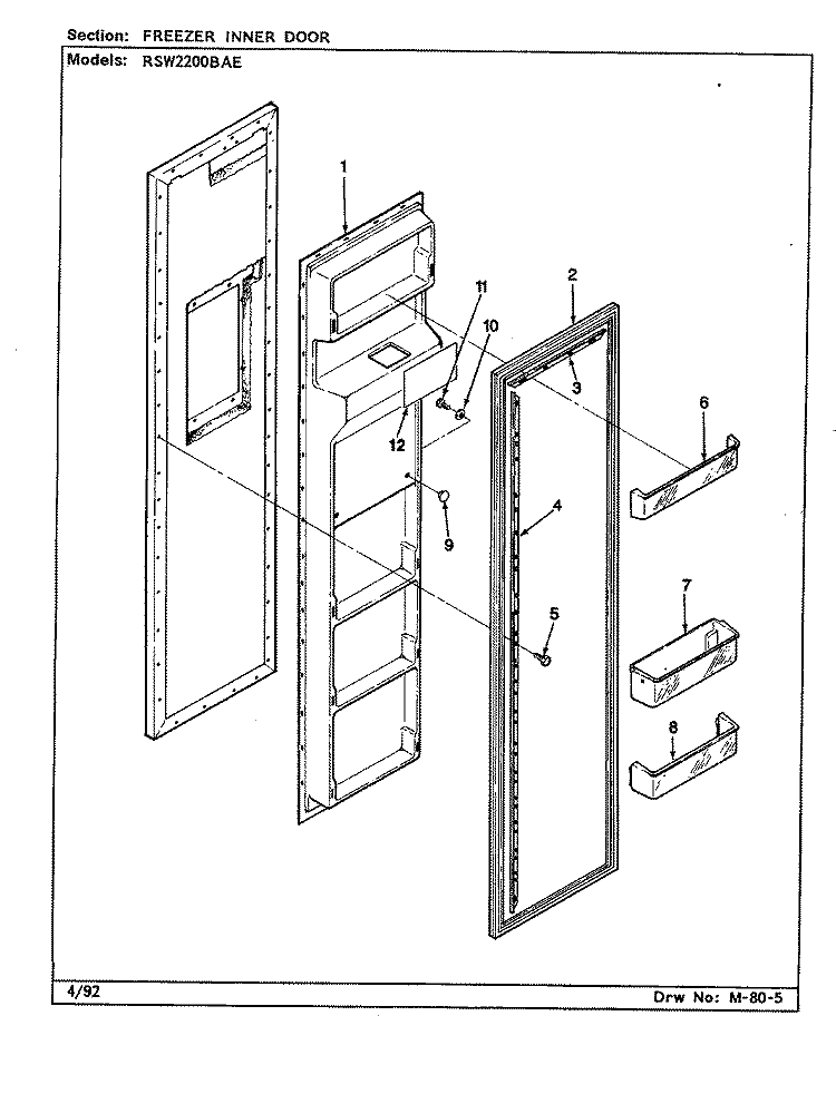 FREEZER INNER DOOR Diagram and Parts List for RSW2200BAE CM36A Maytag Refrigerator