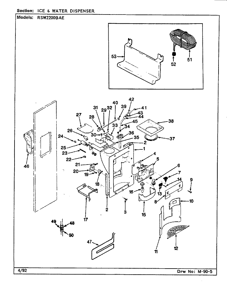 ICE & WATER DISPENSER Diagram and Parts List for RSW2200BAE CM36A Maytag Refrigerator