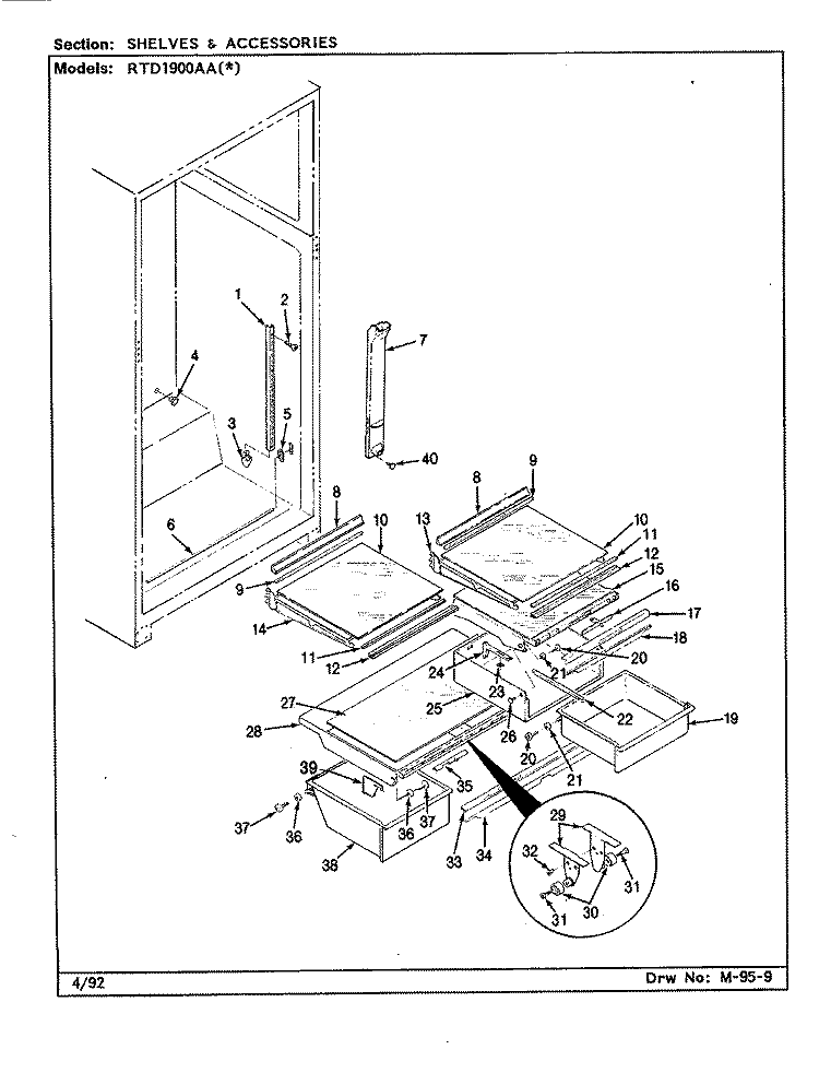 SHELVES & ACCESSORIES Diagram and Parts List for RTD1900AAL CH59B Maytag Refrigerator